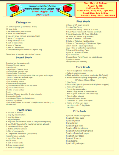 School Supply List 25-26